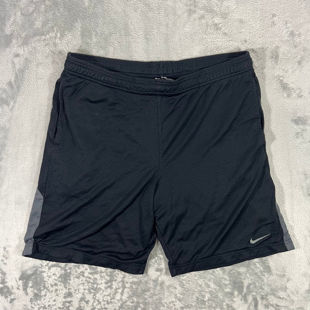 NIKE Mesh Athletic Shorts Mens L Black Grey‎ 7in Inseam Basketball Gym